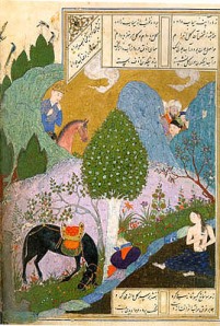 Khosru Observes Shirin Bathing, 1431